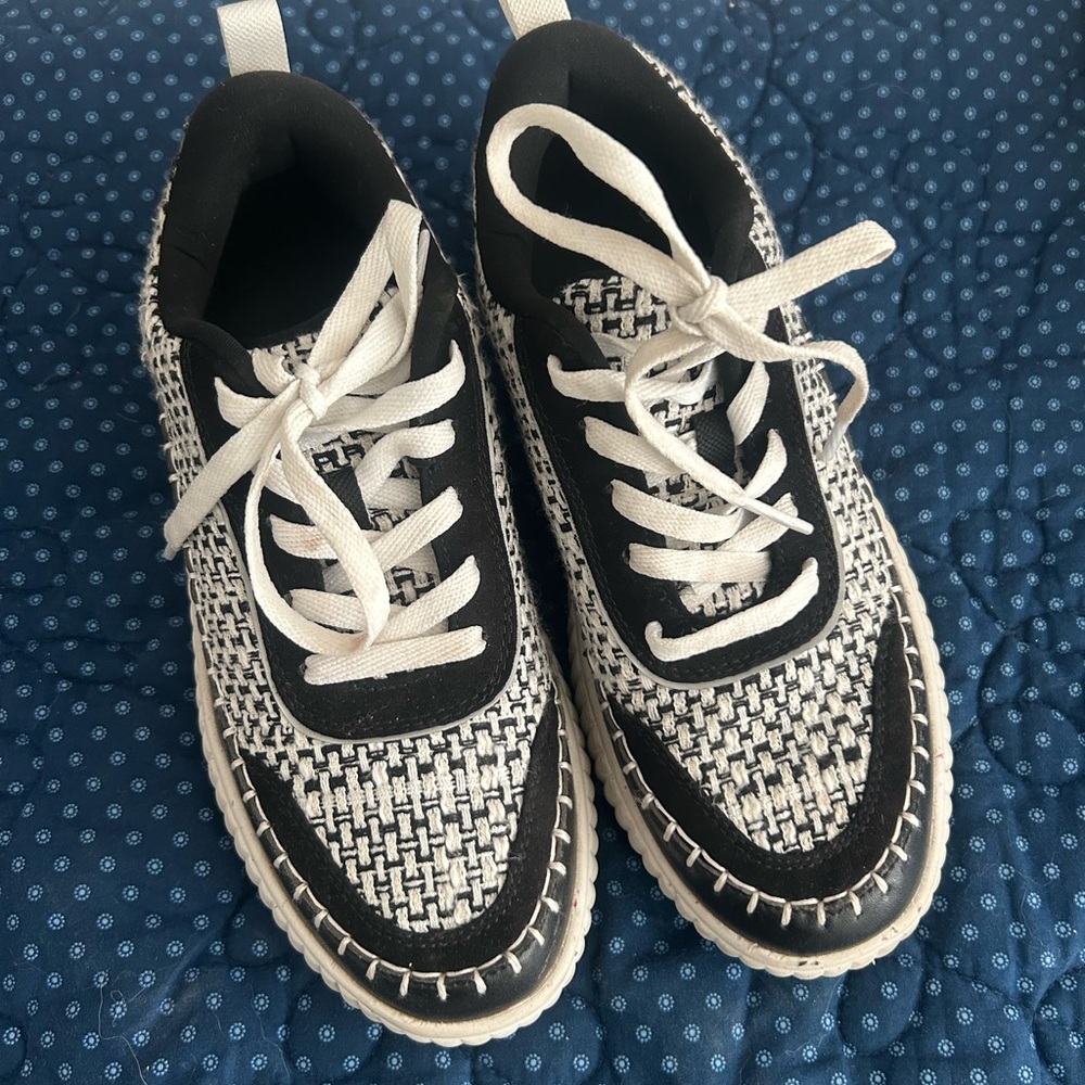 Black & White Knit Lace-Up Sneakers